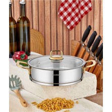 Cooker Bomonti 24 cm Indüksiyon Uyumlu Paslanmaz Çelik Gold Kulplu Basık Tencere CKR3474