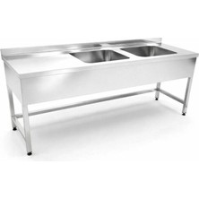 Krom Tezgah , Çalışma Tezgahı, Çift Evyeli , Paslanmaz,