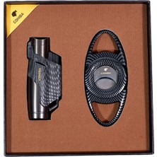 Cohiba Çakmak Kesici Ikili Karbon Desenli Gunmetal Puro Seti