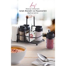 Feyza Design Metal Standlı 4'lü Cam Baharatlık ve Islak Mendil Bölmeli Set
