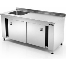 Krom Tezgah , Çalışma Tezgahı, Evyeli , Sürgü Kapaklı , Paslanmaz Endü