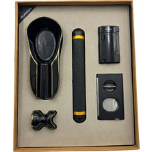 Parmida Çakmak Kesici Küllük Kılıf Delici Siyah Beşli Puro Seti