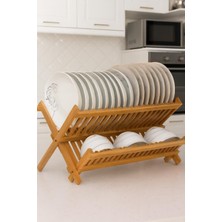 Feyza Design Bambu Iki Katlı Katlanabilir Bulaşık Kurutma Rafı, Şık ve Kullanışlı Tasarım