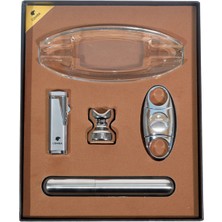 Cohiba Çakmak Kesici Küllük Sehpa Tüp Gümüş Beşli Puro Seti