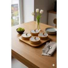 Feyza Design 4’lü Bambu Standlı Pleksi Kapaklı Kahvaltılık ve Sunumluk Seti