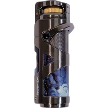 Parmida Tek Torch Pürmüz Gunmetal-Mavi Desenli Metal Puro Çakmağı