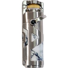 Parmida Tek Torch Pürmüz Gümüş Mermer Desenli Metal Puro Çakmağı
