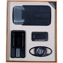 Parmida Çakmak Kesici Küllük Kılıf Siyah Dörtlü Puro Seti