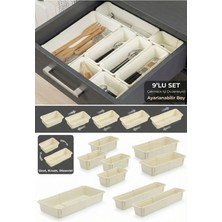Feyza Design 9'lu Ayarlanabilir Bej Kaşıklık Seti, Uzayan Çekmece Modüler Organizer