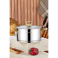 Cooker Bomonti 28 cm 11 Litre Indüksiyon Uyumlu Paslanmaz Çelik Gold Kulplu Derin Tencere CKR3473