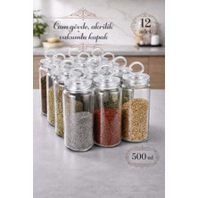 Feyza Design 12'li Büyük Boy Vakumlu Cam Baharatlık Seti, Şık ve Kullanışlı Tasarım