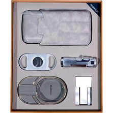 Parmida Çakmak Kesici Küllük Kılıf Sehpa Gümüş Beşli Puro Seti