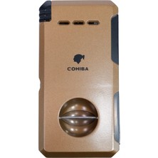 Cohiba Çift Torch Pürmüz Dahili V Kesicili Kahverengi Metal Puro Çakmağı