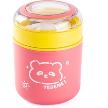 Feyza Design Pembe ve Sarı Paslanmaz Çelik Yuvarlak Yemek Taşıma Kabı 530ML