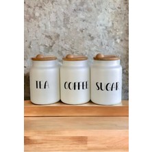 Feyza Design 3’lü Bambu Kapaklı Cam Kavanoz Seti, Çay, Kahve, Şeker 800 ml
