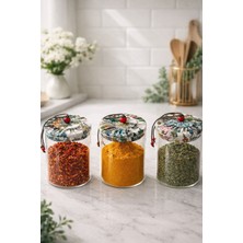 Feyza Design 3'lü Borosilikat Cam Kavanoz Seti, Etnik Desenli, Kapaklı, 500 ml
