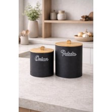 Feyza Design Bambu Kapaklı Metal Saklama Kabı Patates ve Soğanlık Siyah DC-7100