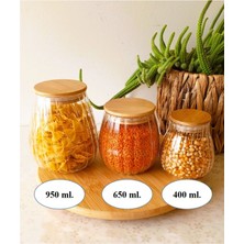 Feyza Design 3'lü Bambu Kapaklı Cam Kavanoz Seti, Şık ve Fonksiyonel Saklama Çözümü