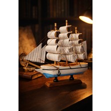 Kesene Dekoratif Premium Ahşap El Yapımı Yelkenli Gemi Maketi Masaüstü Biblo Ev Ofis Dekoru 20X20CM 528-AB