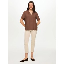 Faik Sönmez V Yaka Önü Parçalı Kısa Kol T-Shırt S26TSH056