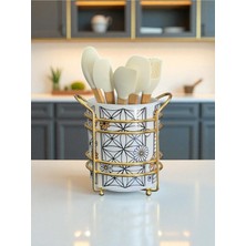 Feyza Design Seramik Dik Kaşıklık, Hasır Desenli, Şık ve Kullanışlı Mutfak Aksesuarı