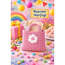 Esu Accessory Çiçek Figürlü Mini El Çantası - El Yapımı Pembe Çocuk Aksesuar Hediyelik Bayram Harçlık Kesesi