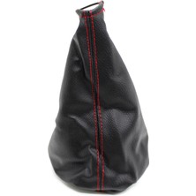 Sonsuz Parça Universal Vites Körüğü Kırmızı Dikişli Siyah Deri - Spor Modifiye Tip Aksesuar Körüğü