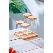 Feyza Design Malibu Bambu 4’lü Cam Baharatlık Seti, Şık ve Kullanışlı Tasarım