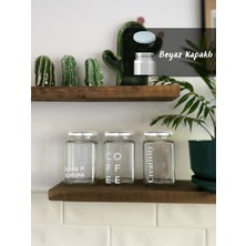 Feyza Design 3'lü Cam Saklama Kabı Seti, Kahve ve Türk Kahvesi, Beyaz Kapak, 850 ml