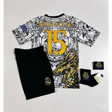 Portego R.madridd Yeni Sezon Dragon Desenli A.r.d.a G.ü.l.e.r Çocuk Forması 4'lü Armalı Set (Black-White)