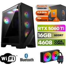 MSI Şafak-Gaming Pc Ddr5-Ryzen 5 7500X3D-RTX 5060Tİ 16GB- 64 GB Ddr5 Ram-1 Tb Nvme 5000 4000-WİN11PRO-240MM Sıvısogutma-