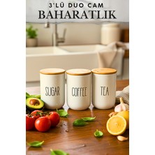 Feyza Design 3'lü Cam Kavanoz Takımı, Bambu Kapaklı, Baharatlık Seti