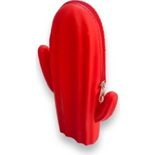 Özgürce Kırmızı Silikon Kalem Çantası, Kaktüs Desenli, Şık ve Kullanışlı Tasarım