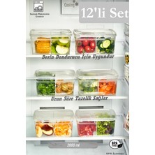 Feyza Design 12'li Duo Şeffaf 2 Lt Buzdolabı Saklama Kabı Seti