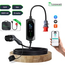 Mayuk Dizayn Coswatt Elektrikli Araç Taşınabilir Şarj Cihazı 11 Kw 16A Tip-2 5X16A 8 Metre Kablo(Türkçemenü) Çanta Hediye