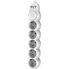 Aesco Fly 3394-01 5 Soket Akım Korumalı Priz 2.1A Anahtarlı 2mt Kablo (BEYAZ)(1923)