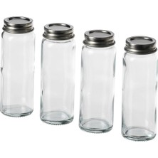 Feyza Design 4'lü Cam Baharatlık Set, Kapaklı, Şeffaf, 12 Cm, 100 ml Hacimli