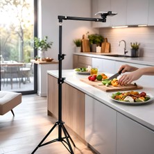 CoverZone Profesyonel 190CM Ayarlanabilir Alüminyum Çekim Tripod Stand (HO70)– 77-190 cm Yükseklik, 2 Eklemli Telefon Tutucu, Dikey Yatay Çekim Uyumlu, Canlı Yayın ve Içerik Üretim Standı