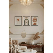 Safir Design 3’lü Set Bohem Stil Güneş ve Geometrik Formlar Çerçeveli Tablo