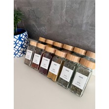 Feyza Design Cam Baharatlık Seti, Bambu Kapaklı, 21 Adet, Özel Baskı, Yüksek Kalite