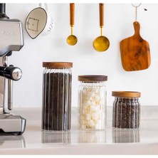 Feyza Design Akasya Tasarımlı Cam Kavanoz Seti, Çay, Şeker ve Kahve Saklama Için 3'lü