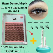 Özgürce Dik Duruşlu 8-14 mm Tekli Kirpik Demetleri, 10 Sıra, Kalıcı Yapıştırıcıyla