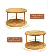 Feyza Design Iki Katlı Bambu Döner Standı 360° Dönebilen Baharatlık Mutfak/banyo