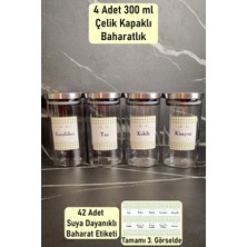 Feyza Design 4'lü Cam Baharatlık Seti, Çelik Kapaklı, Vakumlu, 300ML Yuvarlak Kavanoz