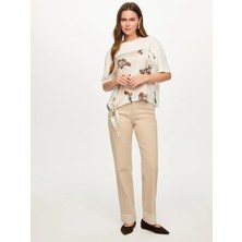 Faik Sönmez Çiçek Desen Dokuma Garnili Yuvarlak Yaka T-Shırt S26TSH059