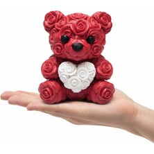 Sepetink 3D Gül Tasarımlı Kalp Ayıcık 10CM Şık Dekoratif Biblo