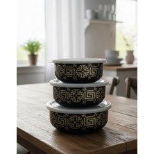 Feyza Design Lüx Emaye 3 Boy Saklama Kabı, Hava Sızdırmaz Organizer, Dayanıklı ve Şık