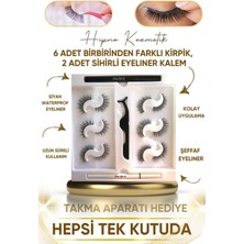 Özgürce 6 Farklı Takma Kirpik Seti ve 2 Renkli Kalem, Yapıştırıcı ile Hediye