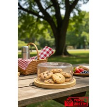 Feyza Design Bambu Tabanlı Kek Fanusu ve Pasta Sunumu Standı, Saklama Kabı