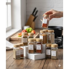 Feyza Design 12'li Akasya Cam Baharatlık Seti, 16 Etiketli Kapaklı Kavanozlar